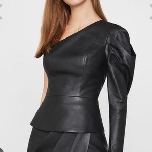 Bcbgmaxazria leather one shoulder top